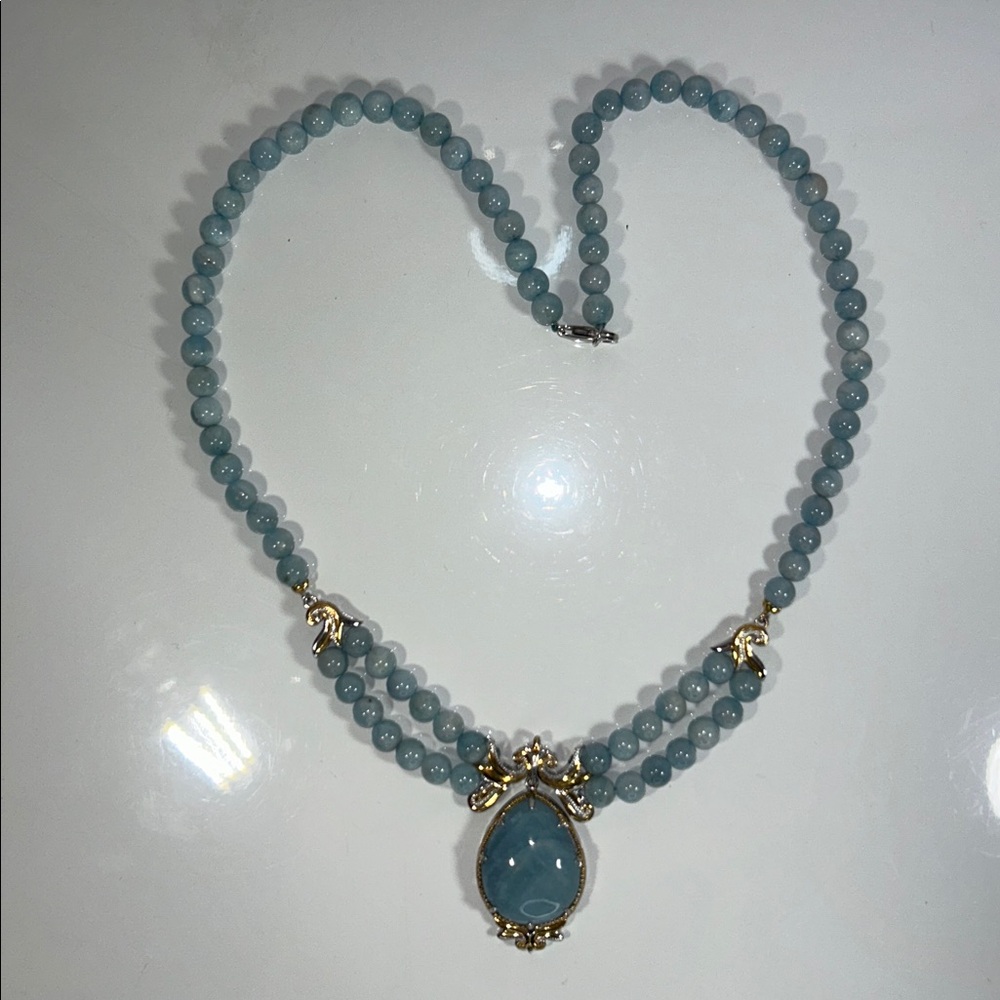 NWOT Gems En Vogue Sterling Silver Palladium Genuine Milky Aquamarine Necklace - Picture 4 of 7